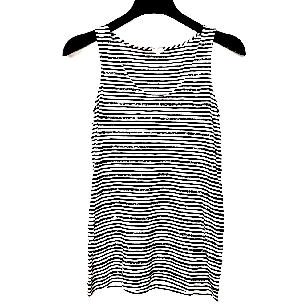 J CREW White & Navy Striped Tank Top with Mini Sequins - X-Small US 4